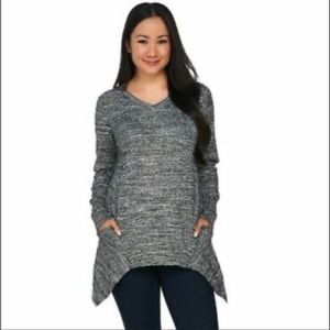 LOGO By Lori Goldstein Melange Cotton/Cashmere Gray Tunic Sweater Size Small